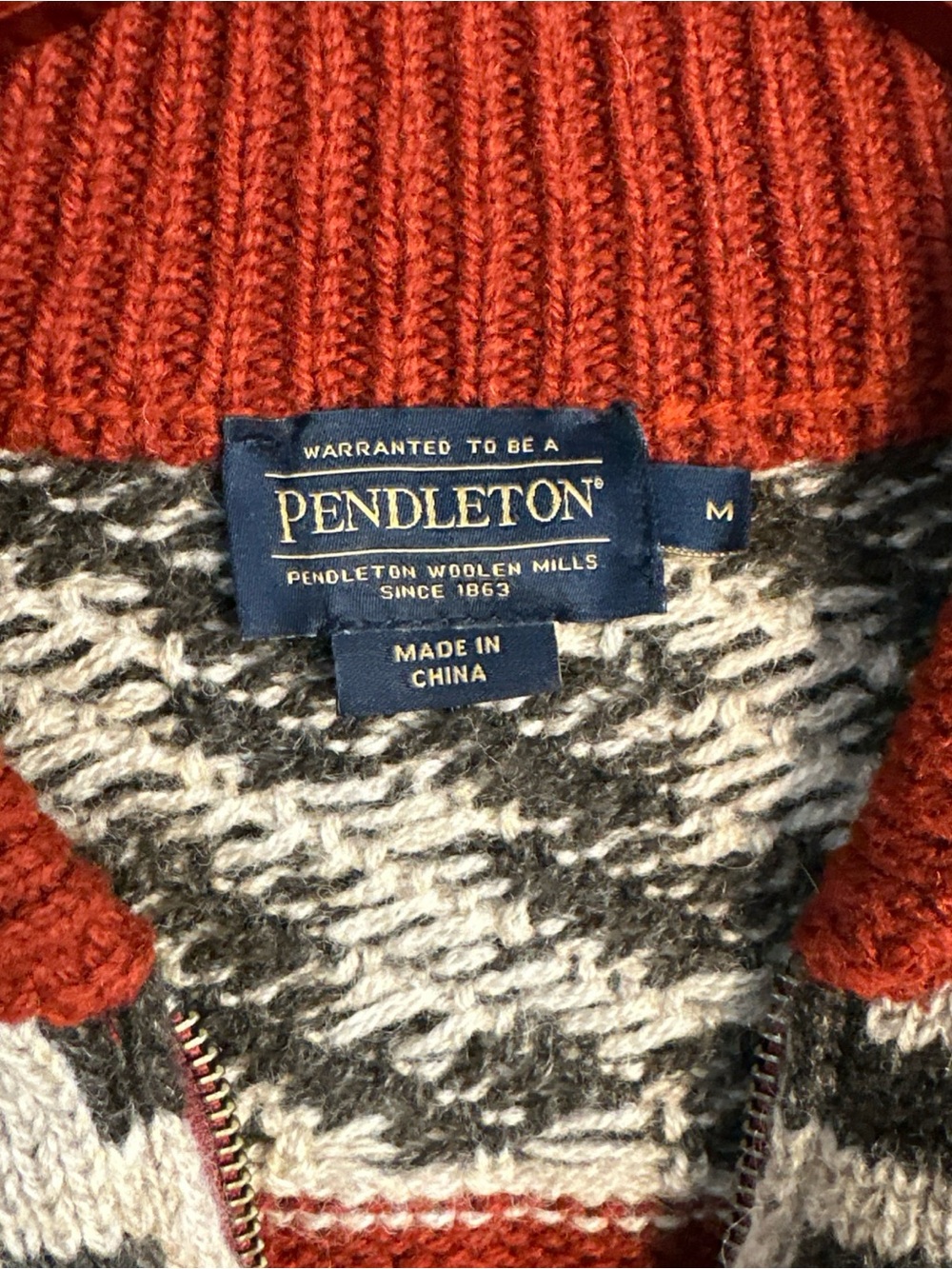 Pendleton Graphic Shetland Wool Sweater Womens M Chili Red Full Zip Geometric - Picture 3 of 7